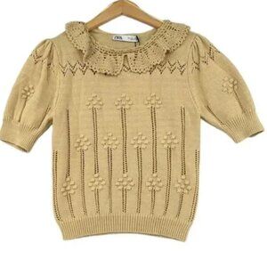 Zara Crochet Peter Pan Collar Knit Shirt – Vintage Chic & Timeless